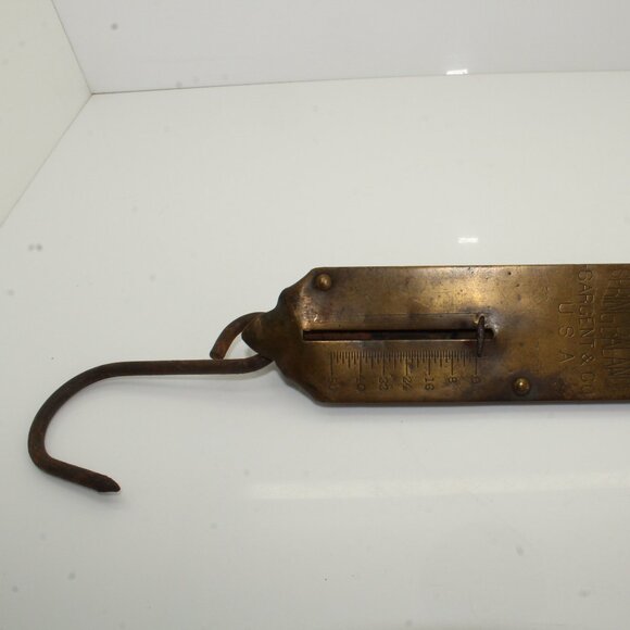 Vintage Excelsior Improved Spring Balance Brass Hanging Scale 50lb Sargent & Co. - Picture 1 of 8